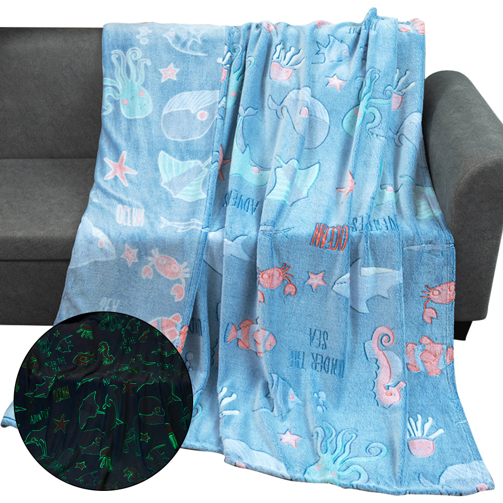 Glow in The Dark Throw Blanket Marine Life Luminous Blanket