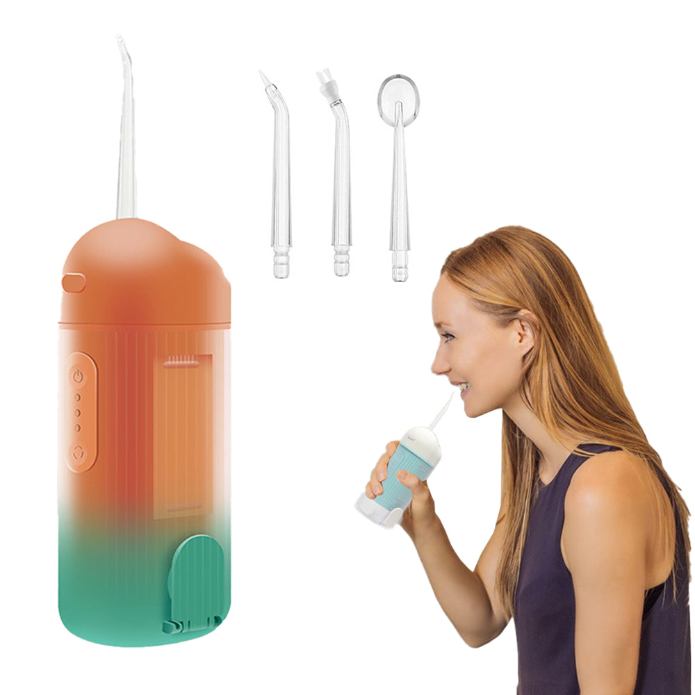 Mini Cordless Water Flosser Teeth Cleaner For Braces with Stretchable 240ML Water Tan
