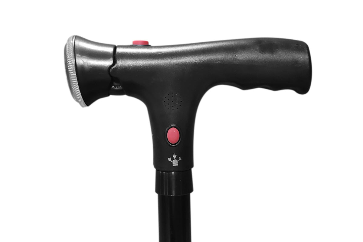 Walking Cane with LED Light Alarm Adjustable Dual Handles for Seniors and Adults