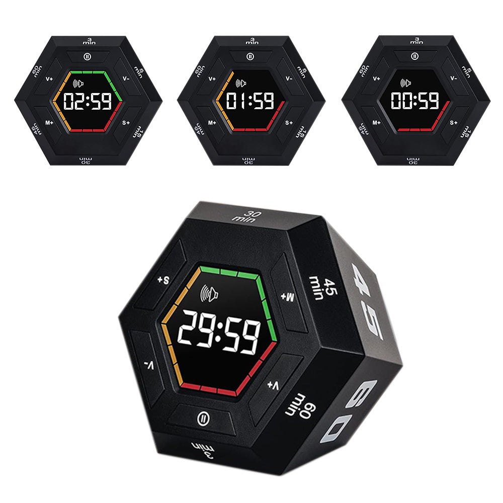 Pomodoro Timer Hexagon Visual Flip Electronic Timer with LED Digital Display