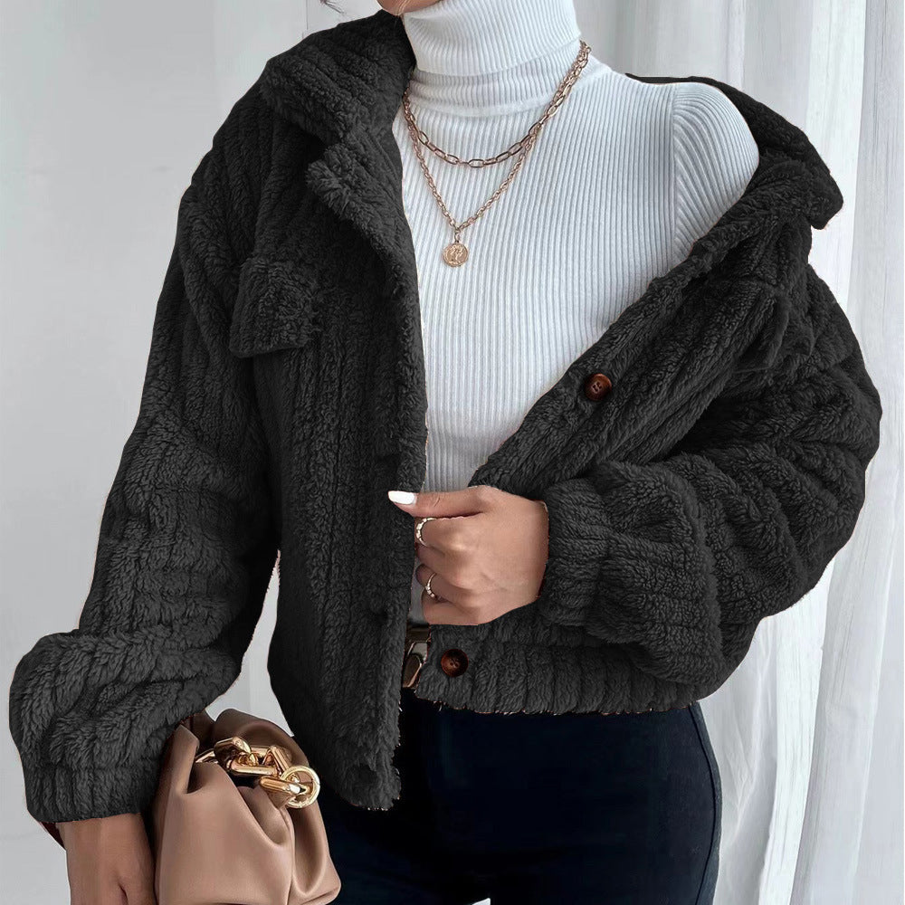 Women Winter Long Sleeve Fleece Jacket Cropped Coats Outerwear