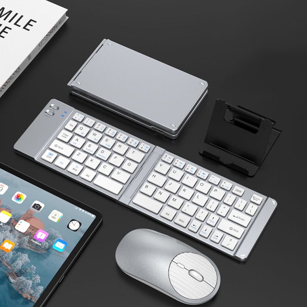 Foldable Wireless Keyboard Mouse Set Tri-Mode Bluetooth 2.4G Rechargeable