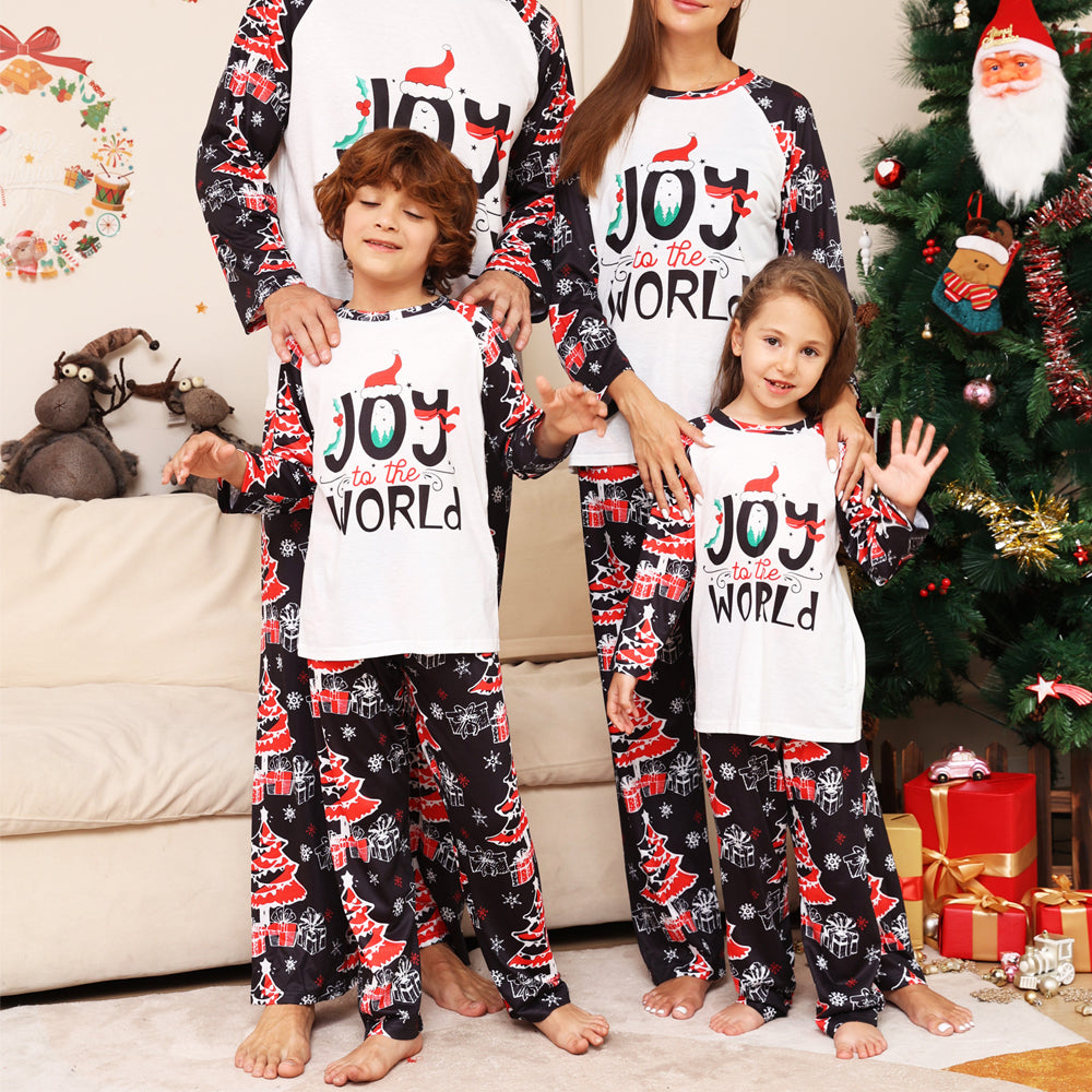 Family Matching Outfits Christmas Tree Snowflake Letter Printed Long Sleeve Pyjama Set