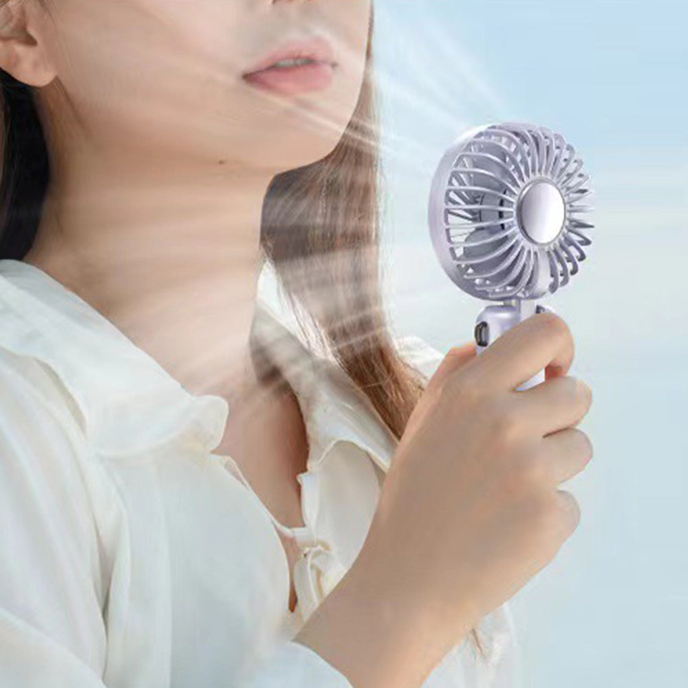 Digital Display Handheld Fan with 5 Speeds USB Portable Fan with Lanyard and Phone Holder Base