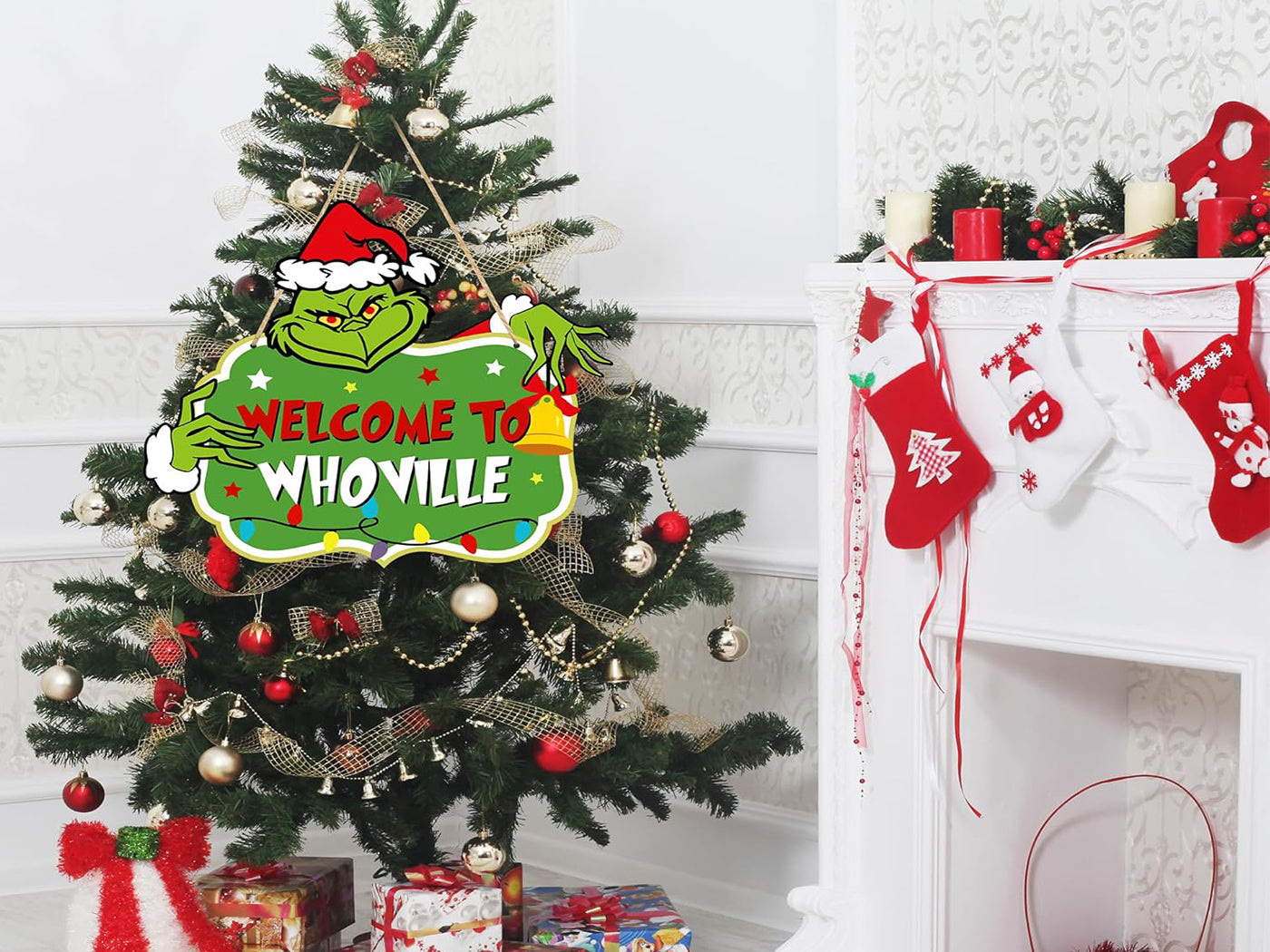 Grinch Inspired Xmas Wooden Door Sign Hanging Decoration