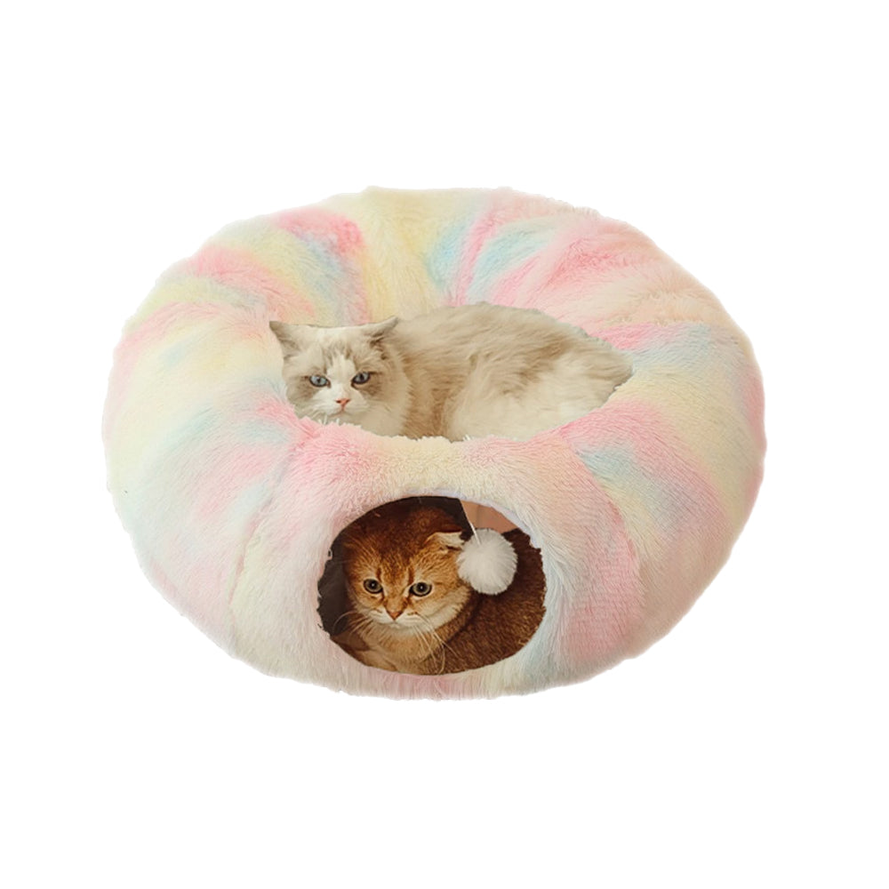 Winter Plush Cat Tunnel with Cat Bed