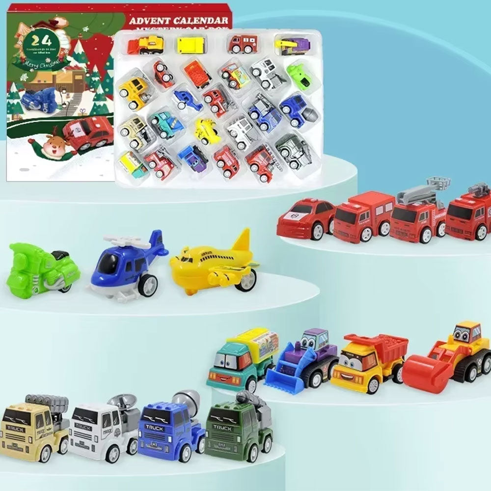 24 Days Christmas Countdown Calendar with Pull-Back Cars Vehicles Holiday Gift