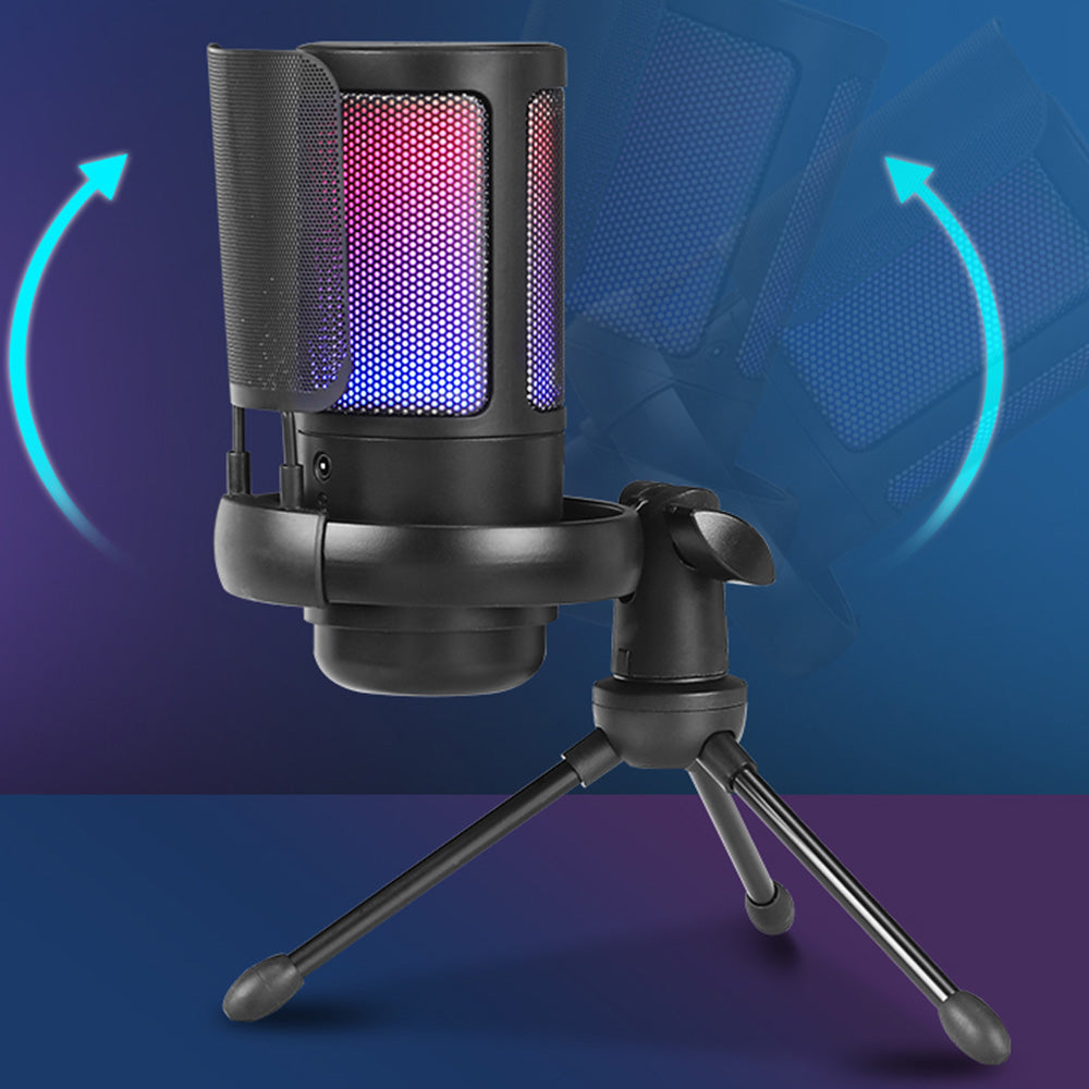 USB Gaming Microphone With RGB Indicator And Tripod Stand Condenser Microphone