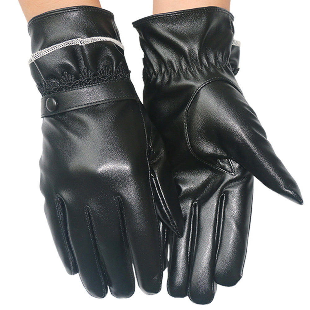 Womens Winter PU Leather Touchscreen Gloves Texting Warm Driving Gloves