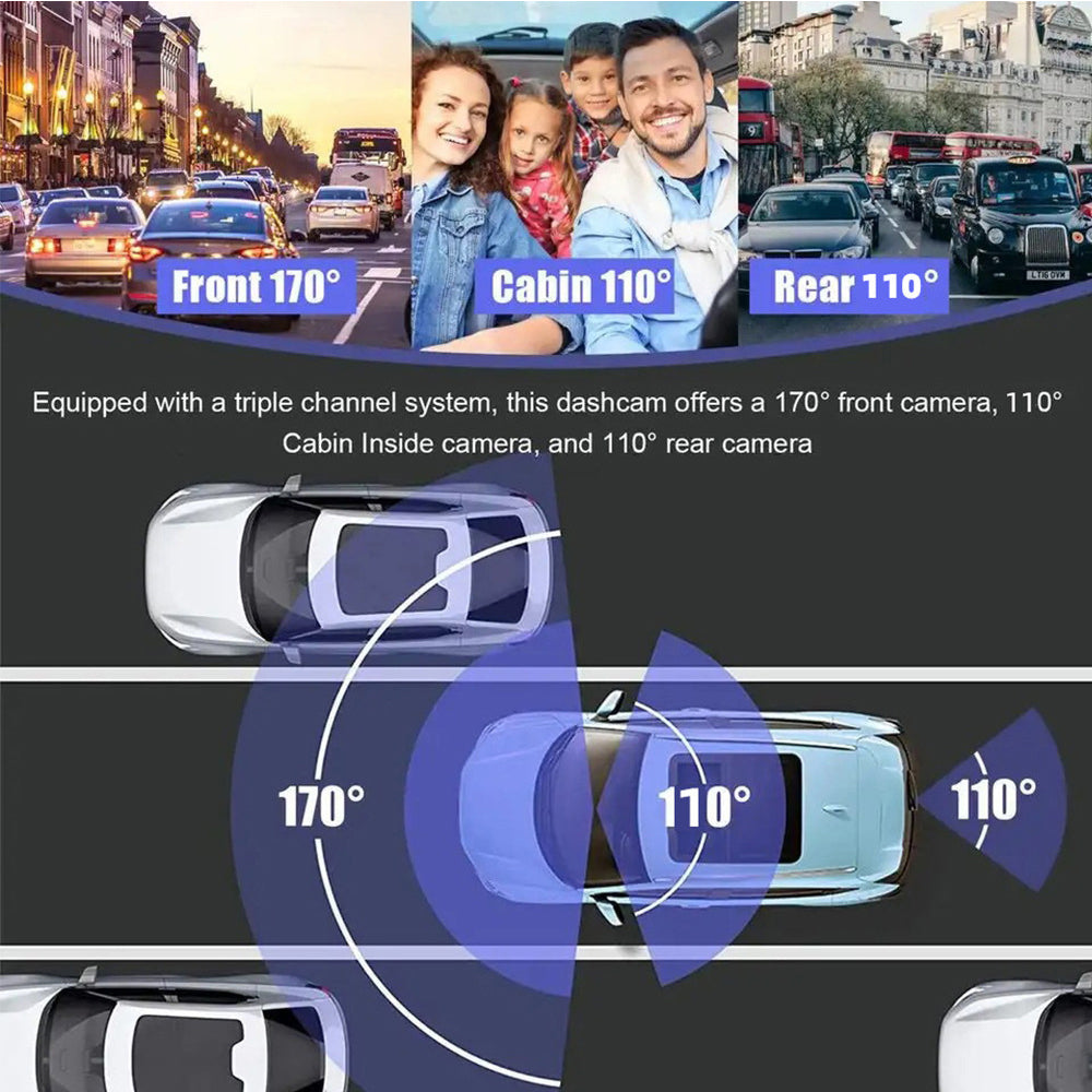 WiFi HD 1080P Night Vision Gravity Sensor Dash Cam-Front+ Inside Camera + Rear Camera