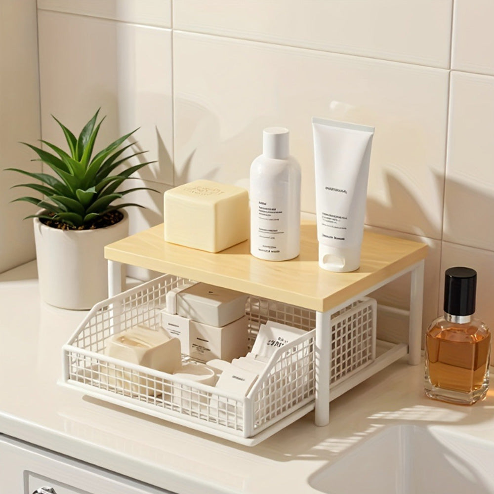Kitchen Countertop Riser Storage Rack with Pull Out Drawer Basket