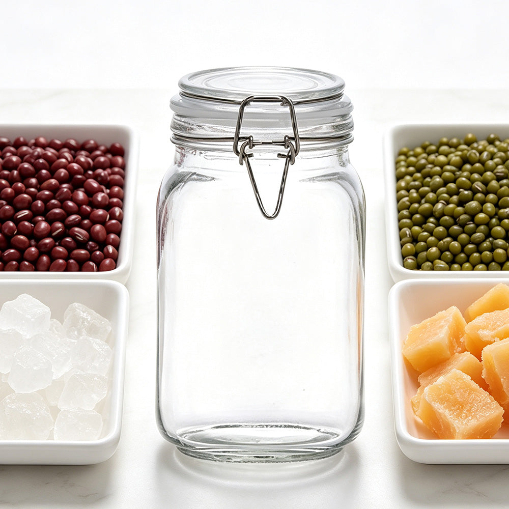 1000ml Clear Glass Airtight Storage Jar with Clamp Lid and Silicone Seal
