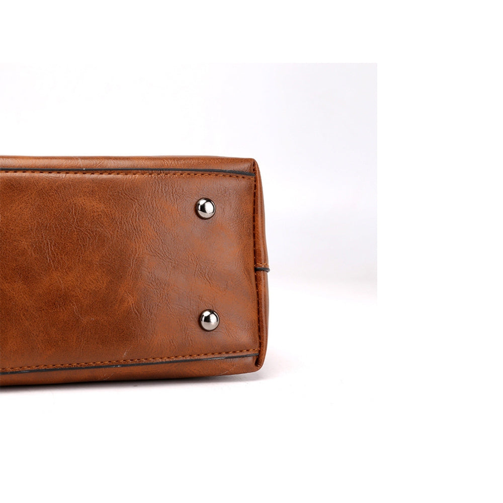 Vintage PU Leather Shoulder Tote Bag with Large Capacity for Women