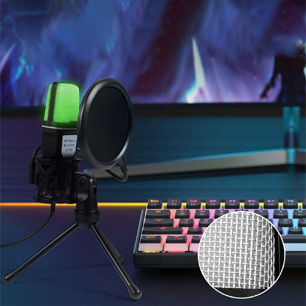 USB Condenser RGB Gaming Microphone with Tripod Stand