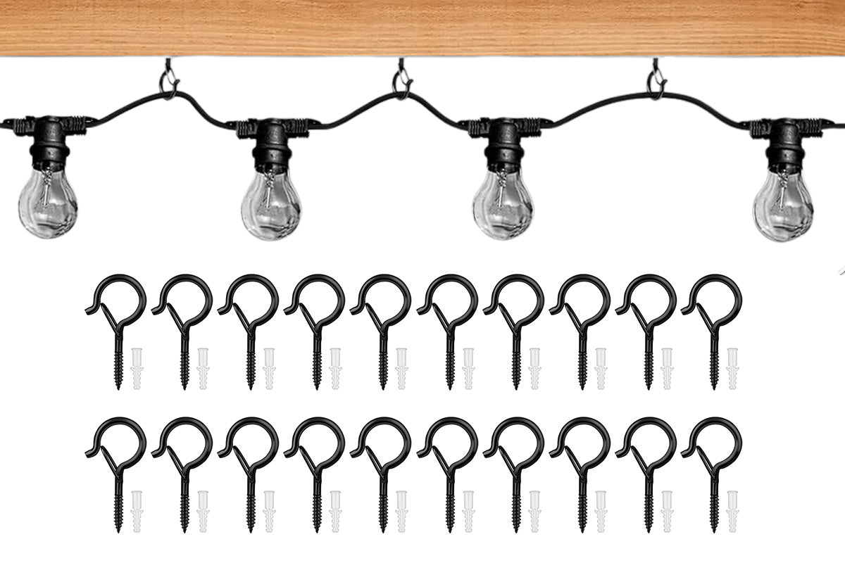 20PCS Q Hanger Hooks with Safety Buckle Windproof Screw Hooks for Hanging Outdoor Lights Plants
