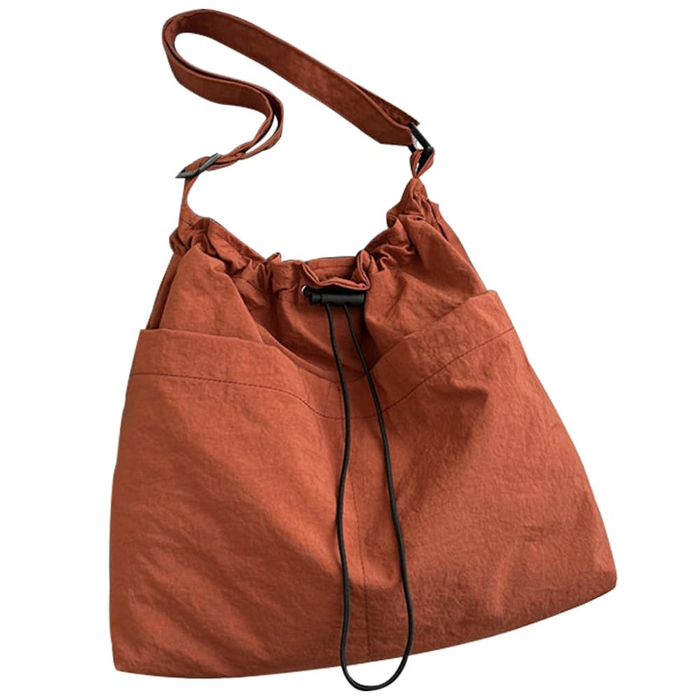 Nylon Crossbody Shoulder Tote Bag Large Capacity Drawstring Bucket Bag
