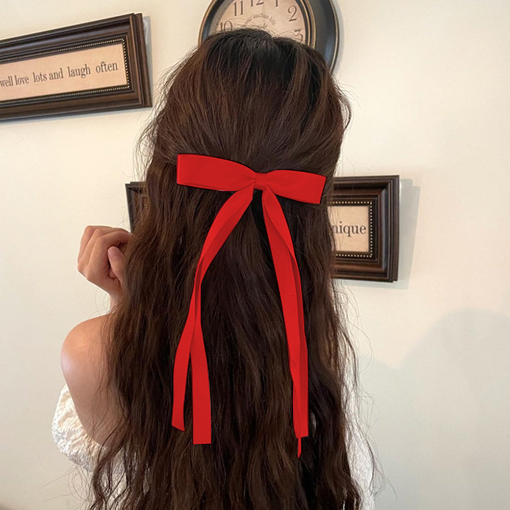 6Pcs Artificial Silky Satin Bow Hair Clips Ribbon Accessories