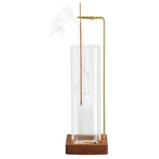 Wooden Incense Holder For Sticks With Glass Ash Catcher Anti-ash Incense Burner