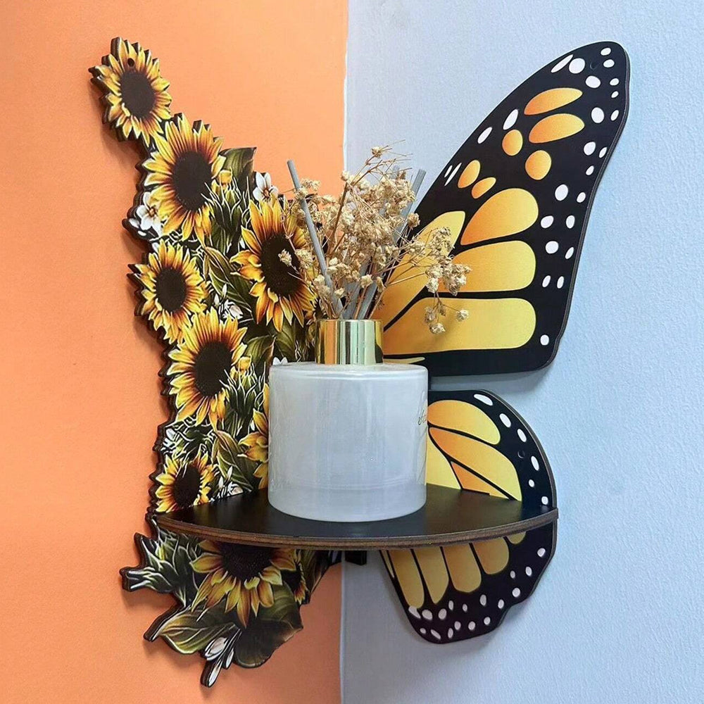 Wooden Wall Corner Shelf-Butterfly