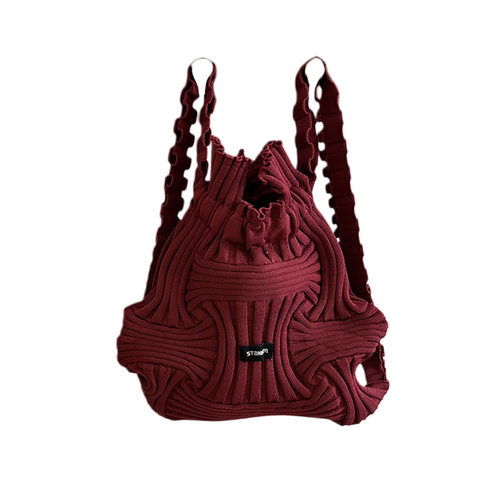 Women Woven Pleated Knitted Backpack Handbag