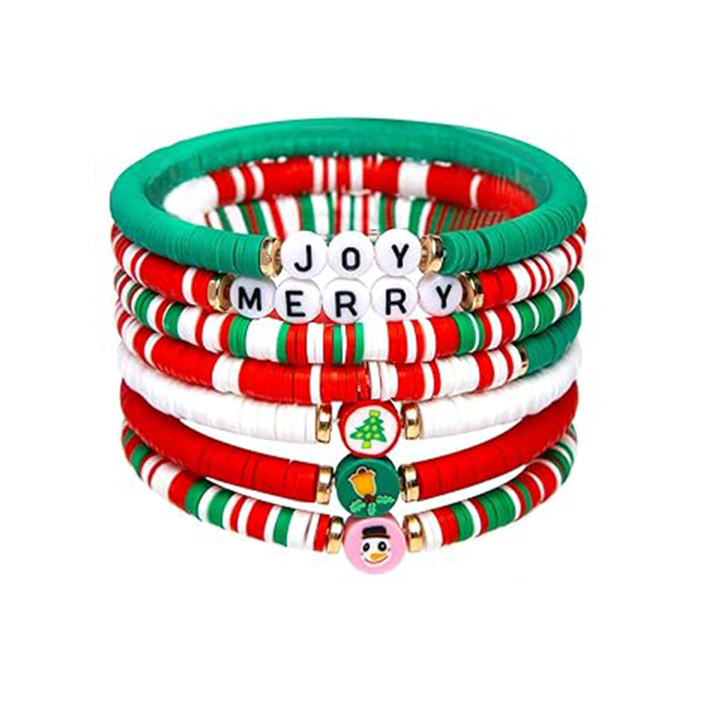 6Pcs Hand Decoration Christmas Bracelets Cute Letter Elastic Bracelet for Women