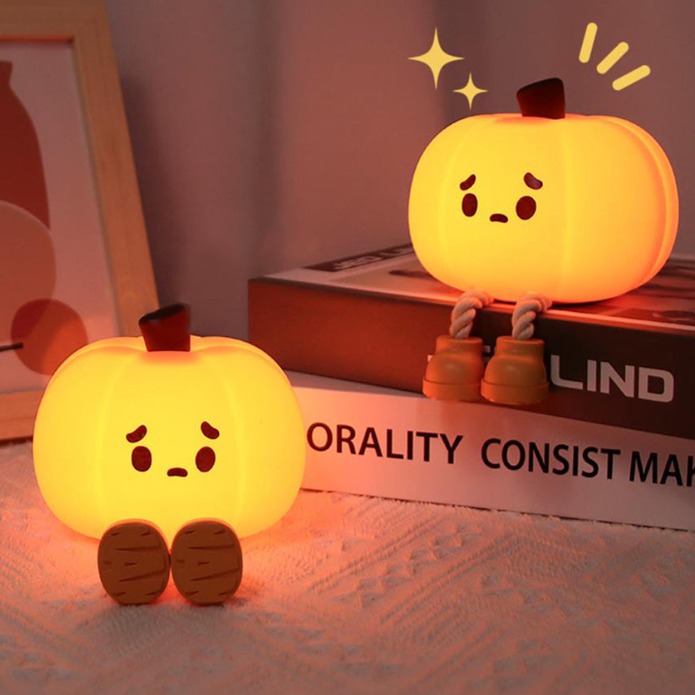 2Pcs 9.5x9.5x8.4cm Cute Pumpkin Silicone Night Light Sensory Interactive Night Light