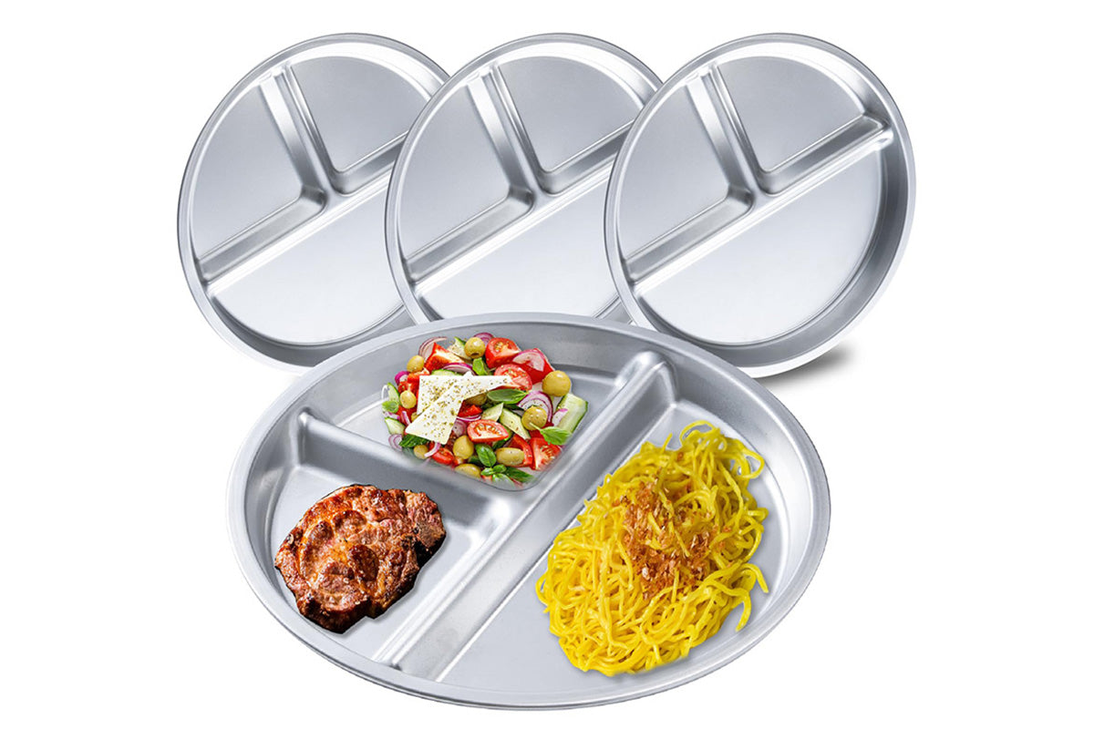 Stainless Steel Portion Control Divided Plate Balanced Lunch Meal Tray