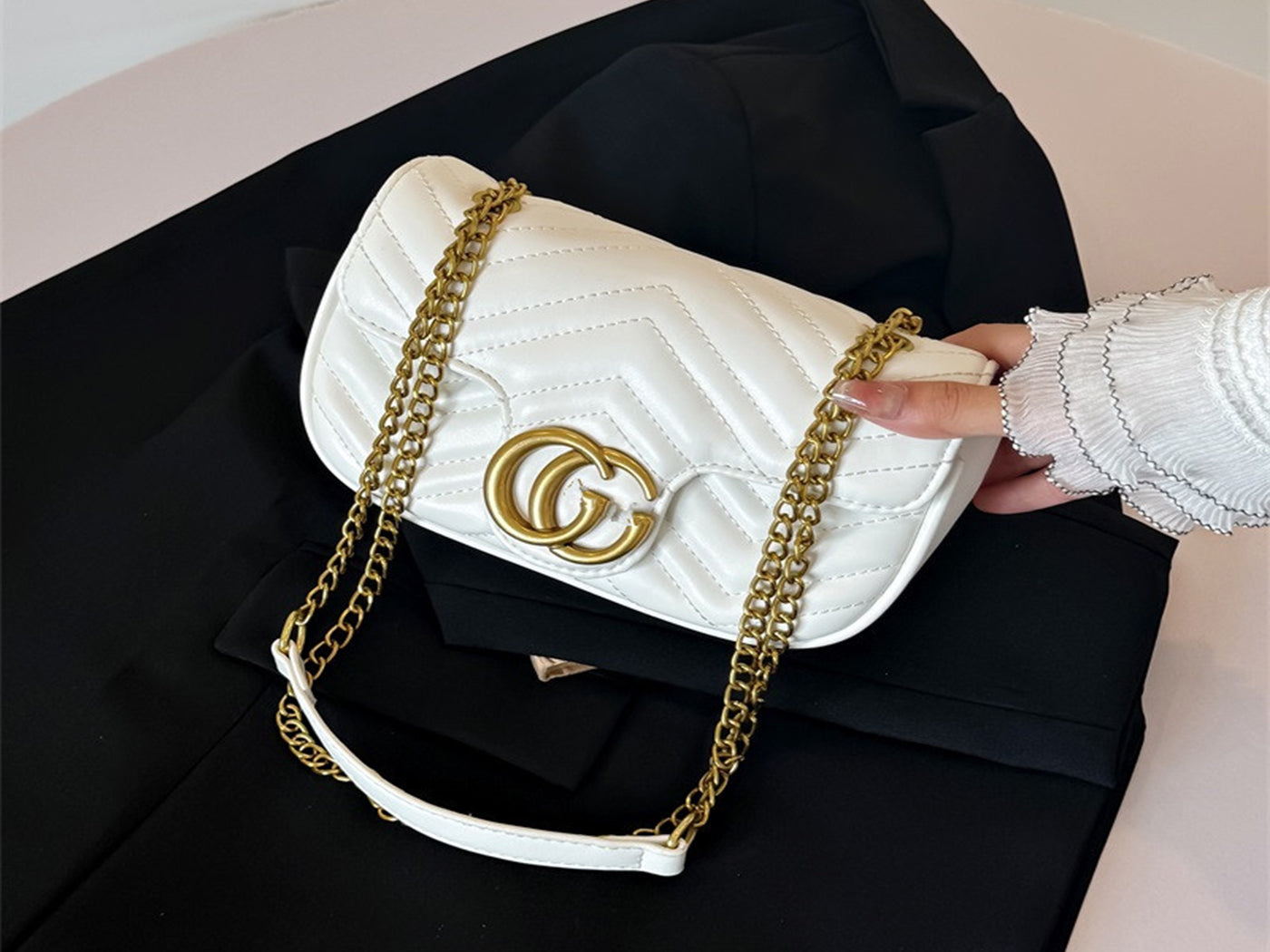 Quilted Gucci Inspired Gold Chain Shoulder Bag for Women