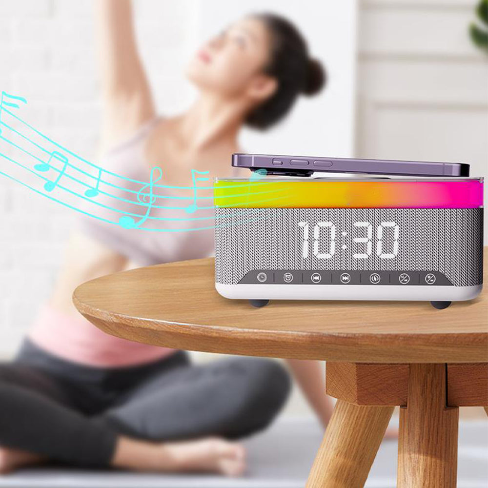 Wireless Phone Charger Bluetooth Speaker Smart Alarm Clock Radio
