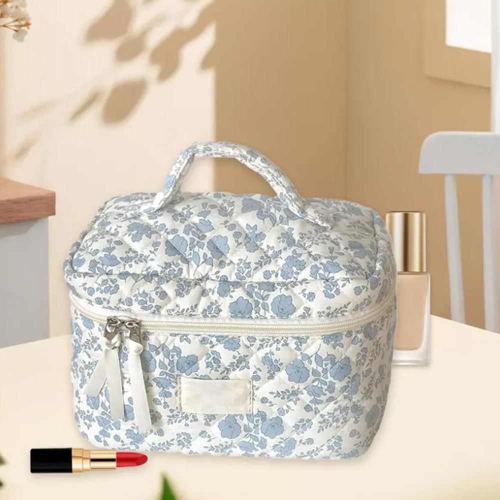 Portable Floral Pattern Cosmetic Bag Makeup and Toiletry Storage Organizer with Handle
