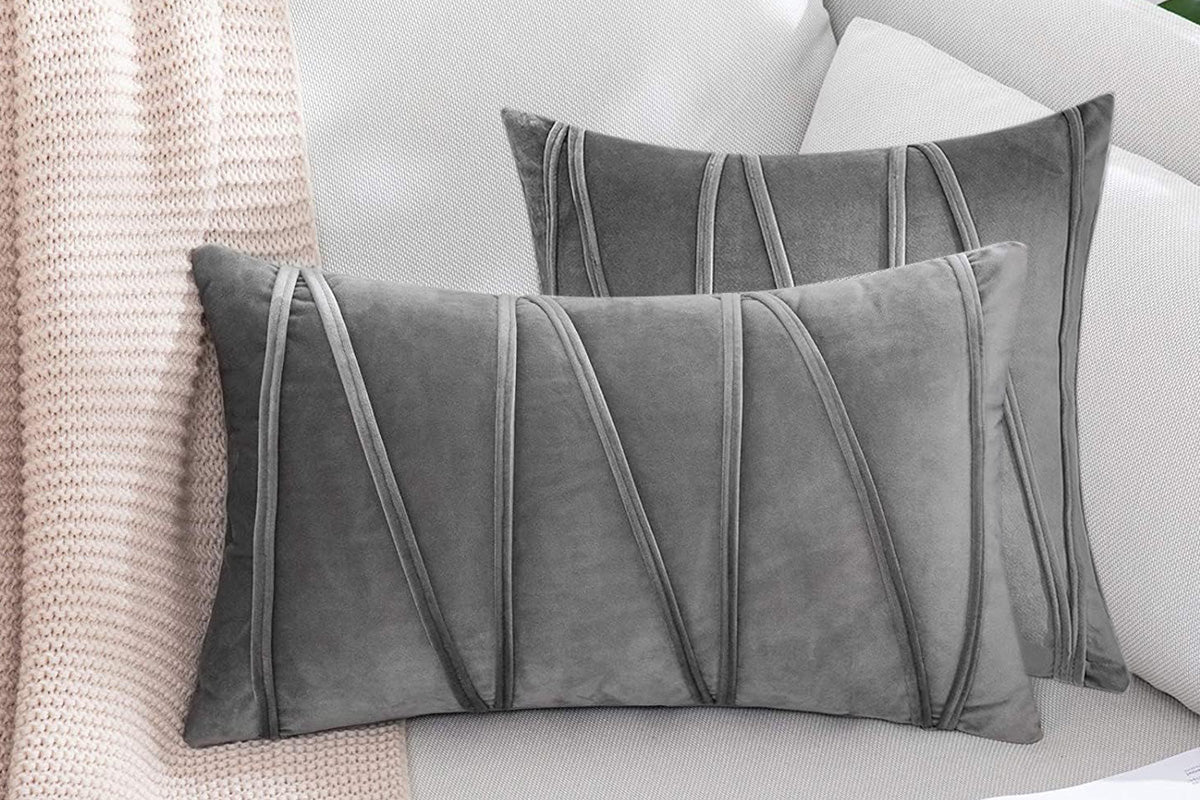 2PCS Velvet Bandage Stripe Cushion Cover Set Throw Pillow Cases for Sofa-Grey