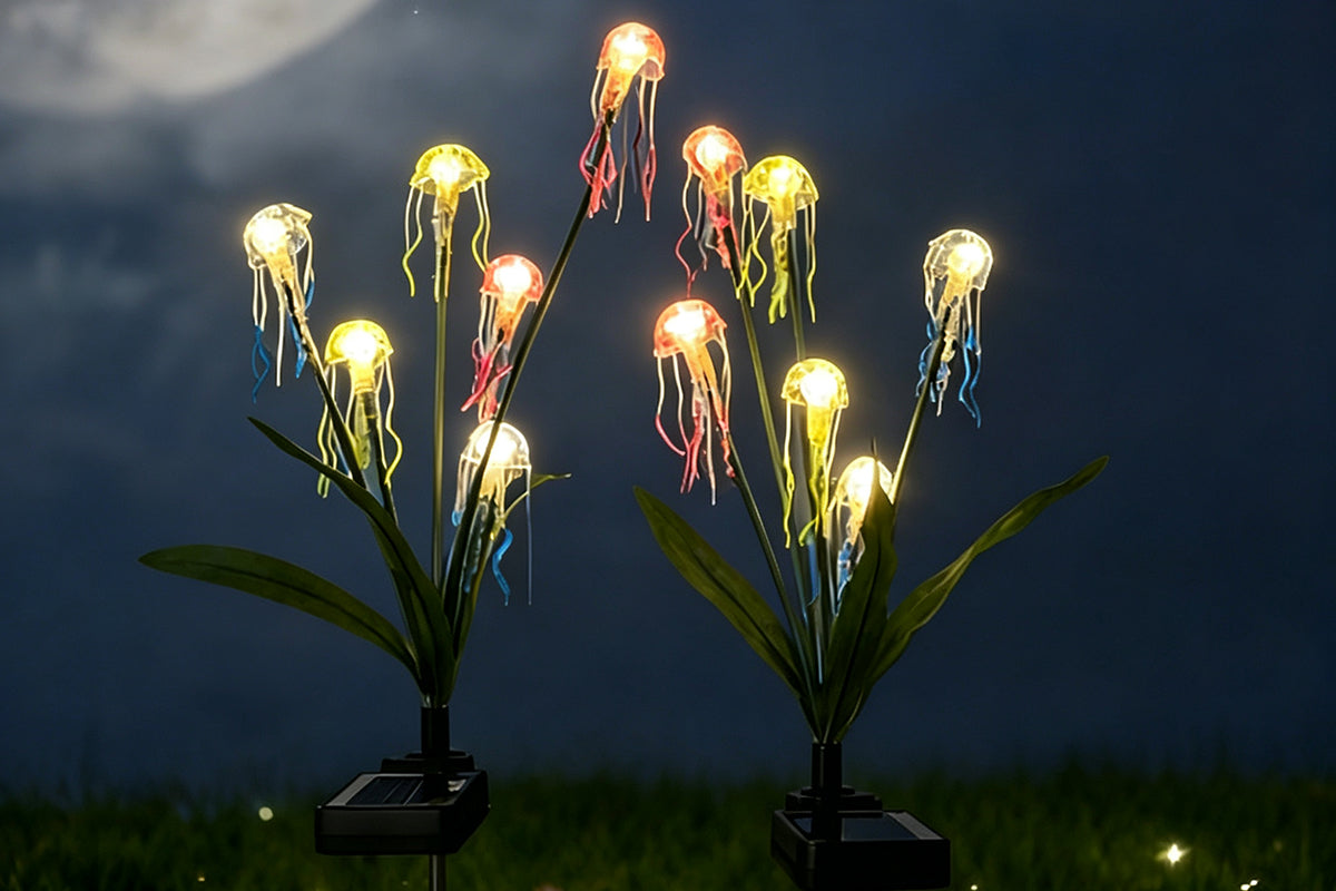 2pcs 6-Heads or 8 Heads Solar Jellyfish Stake Lights Outdoor Garden Path Decor Lights