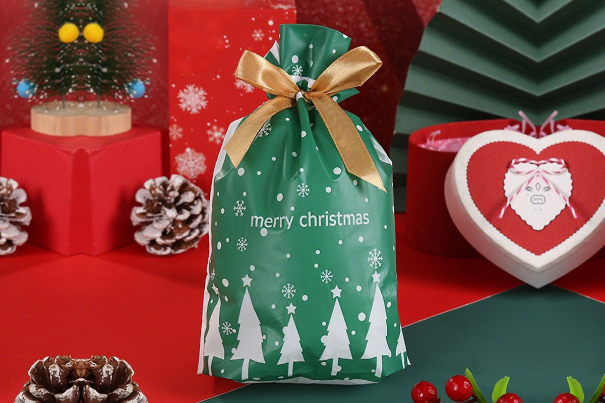 50Pcs Christmas Candy Treat Bags Gift Wrapping Drawstring Bags for Holiday Party