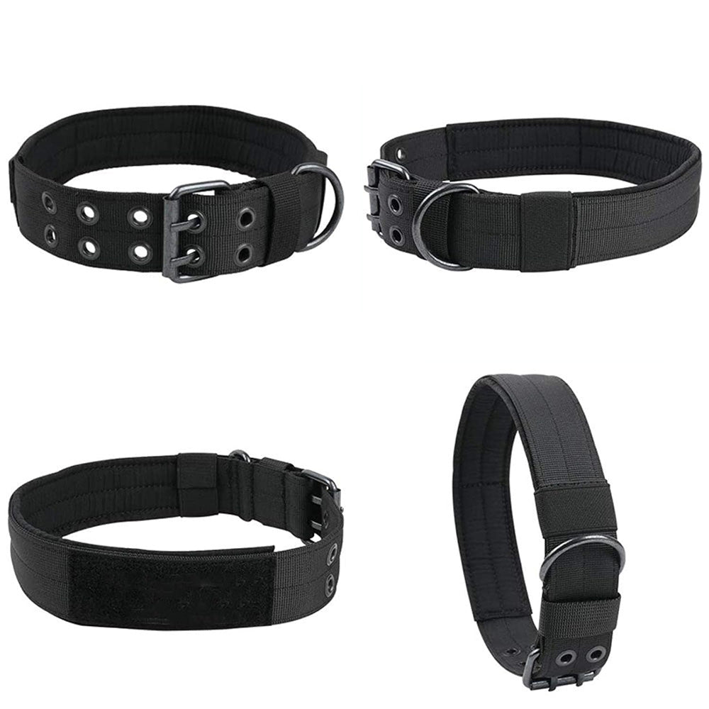 Adjustable Padded Nylon Dog Collar and Leash Set for Large Dogs-Black
