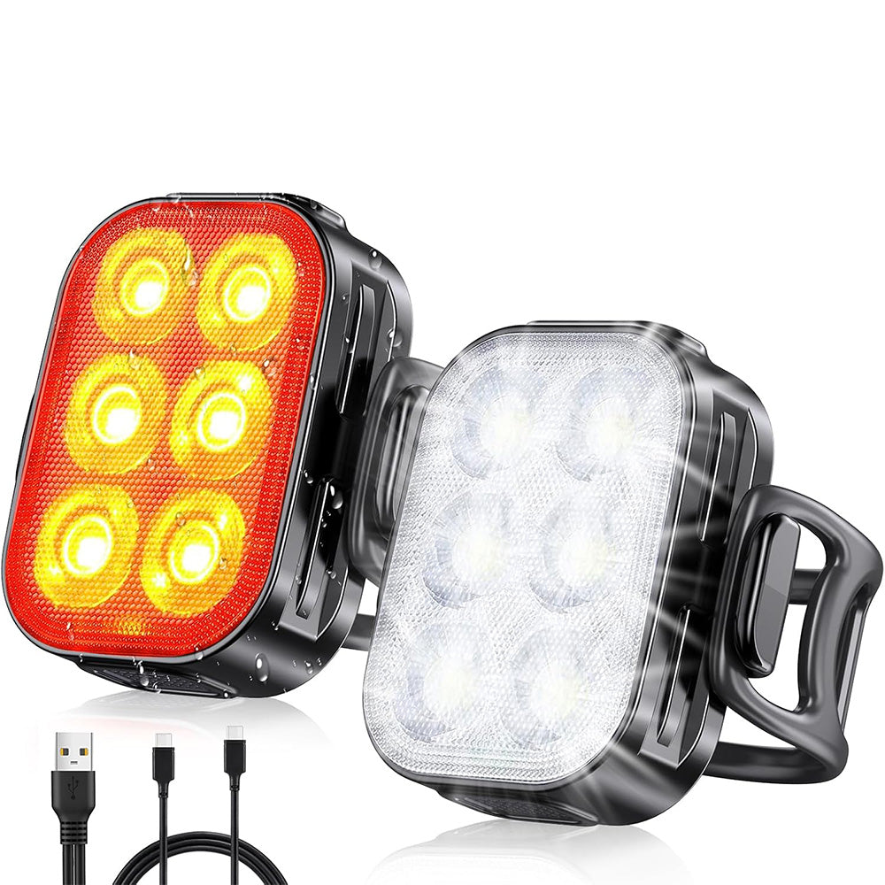 USB Rechargeable Bike Light Set with 4+6 Modes Waterproof Bicycle Lights