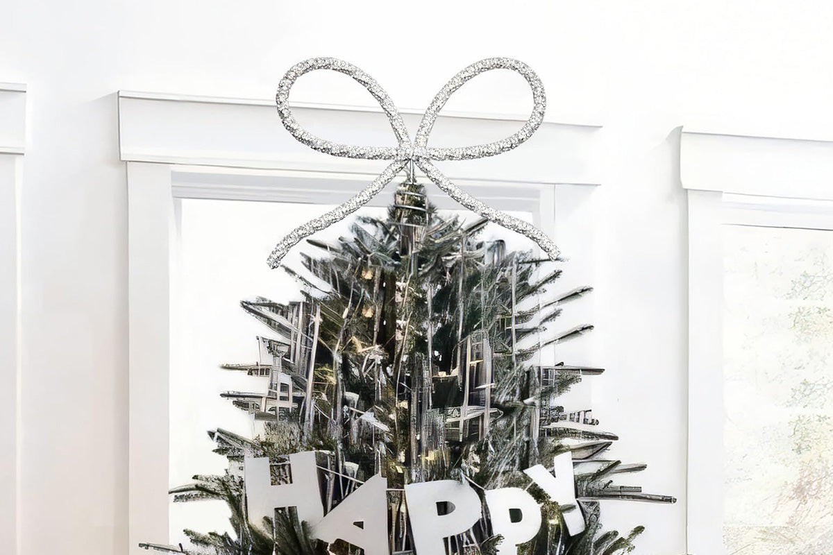 Sparkling Christmas Tree Top Bow for Holiday Decoration