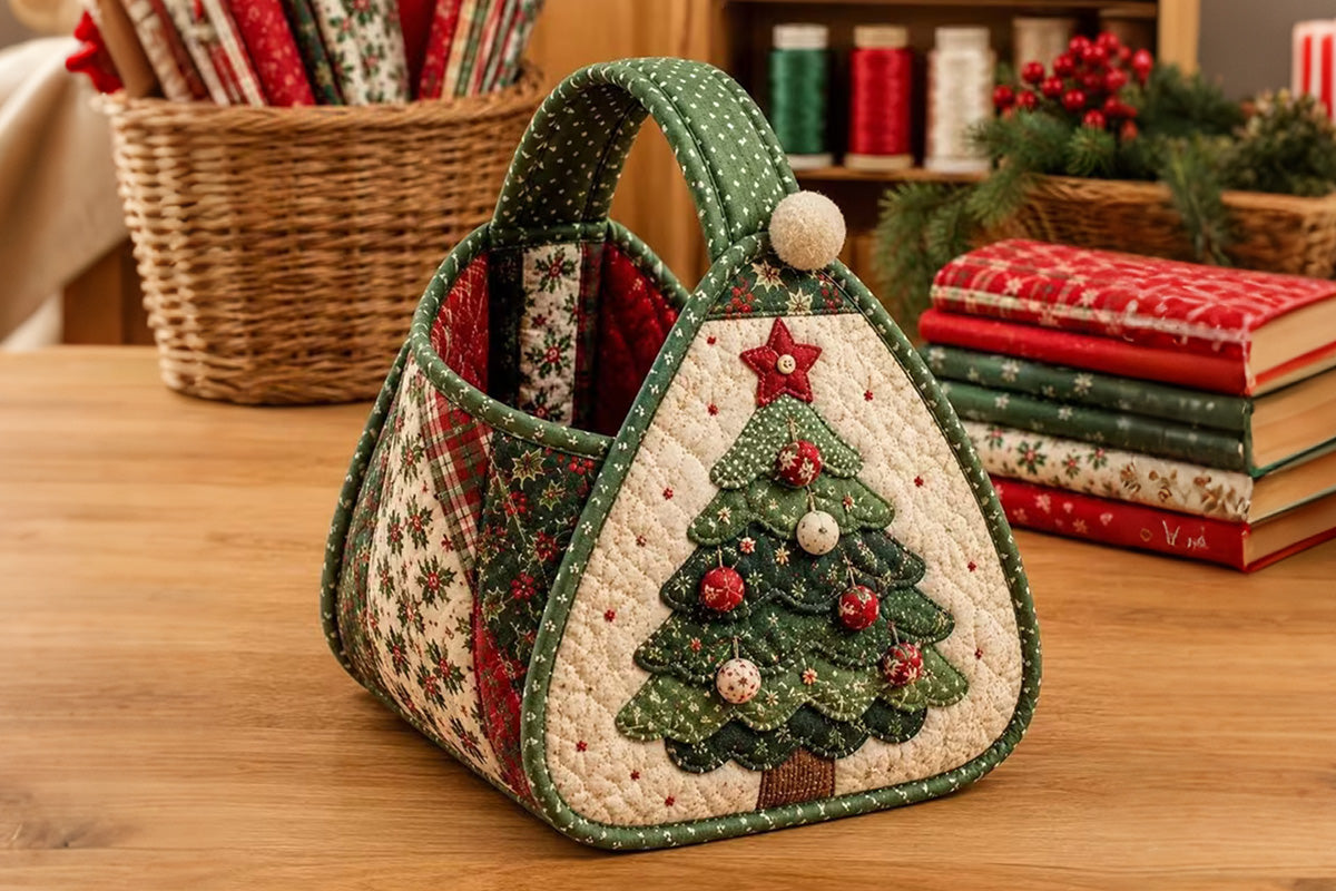 DIY Christmas Patchwork Basket Sewing Kit Fabric Quilting Craft Kit