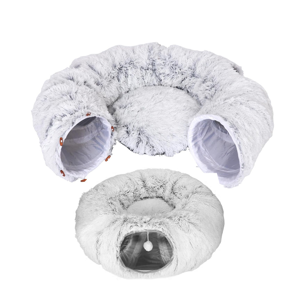 Winter Plush Cat Tunnel with Cat Bed