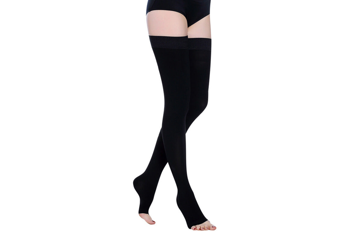 Support Stockings Open Toe High Stockings Plus Size Calf Sleeve For Unisex-Black
