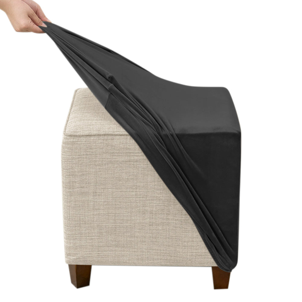 High Stretch Square Footstool Cover Machine Washable-Black