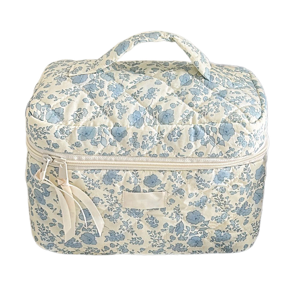 Portable Floral Pattern Cosmetic Bag Makeup and Toiletry Storage Organizer with Handle
