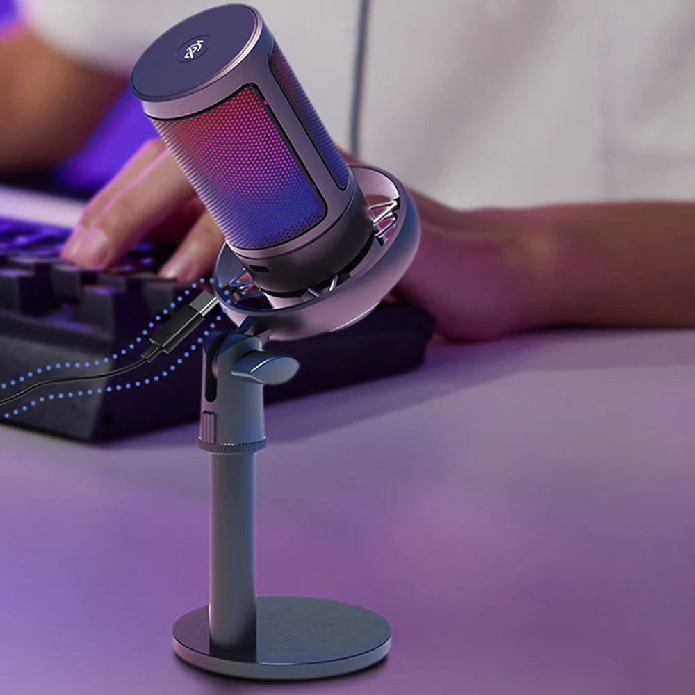 USB Gaming Condenser Microphone with RGB Light for Recording Streaming