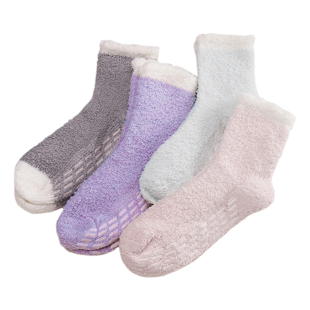 4Pcs Non-Slip Grip Socks for Women Fluffy Slipper Socks