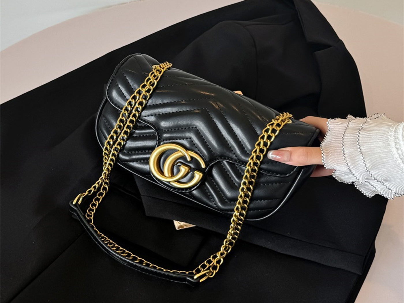 Quilted Gucci Inspired Gold Chain Shoulder Bag for Women