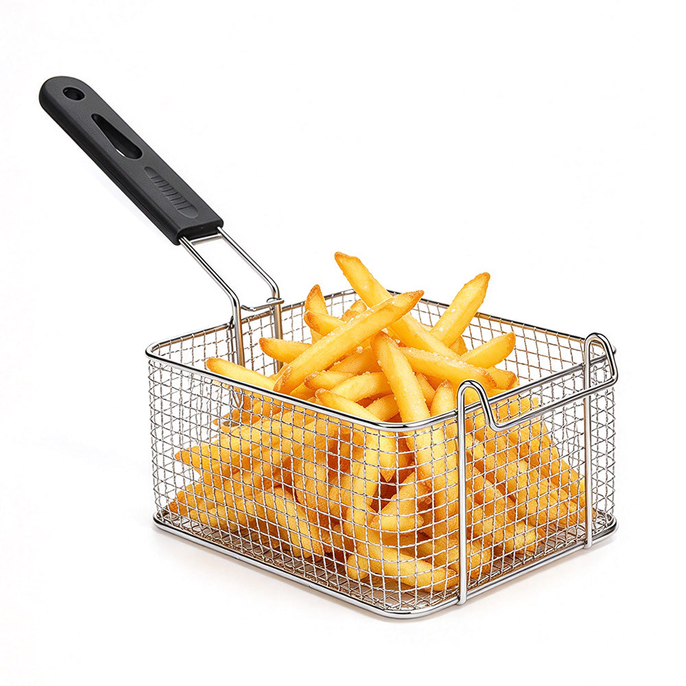 Stainless Steel Deep Fryer Basket with Removable Handle and Hanging Design