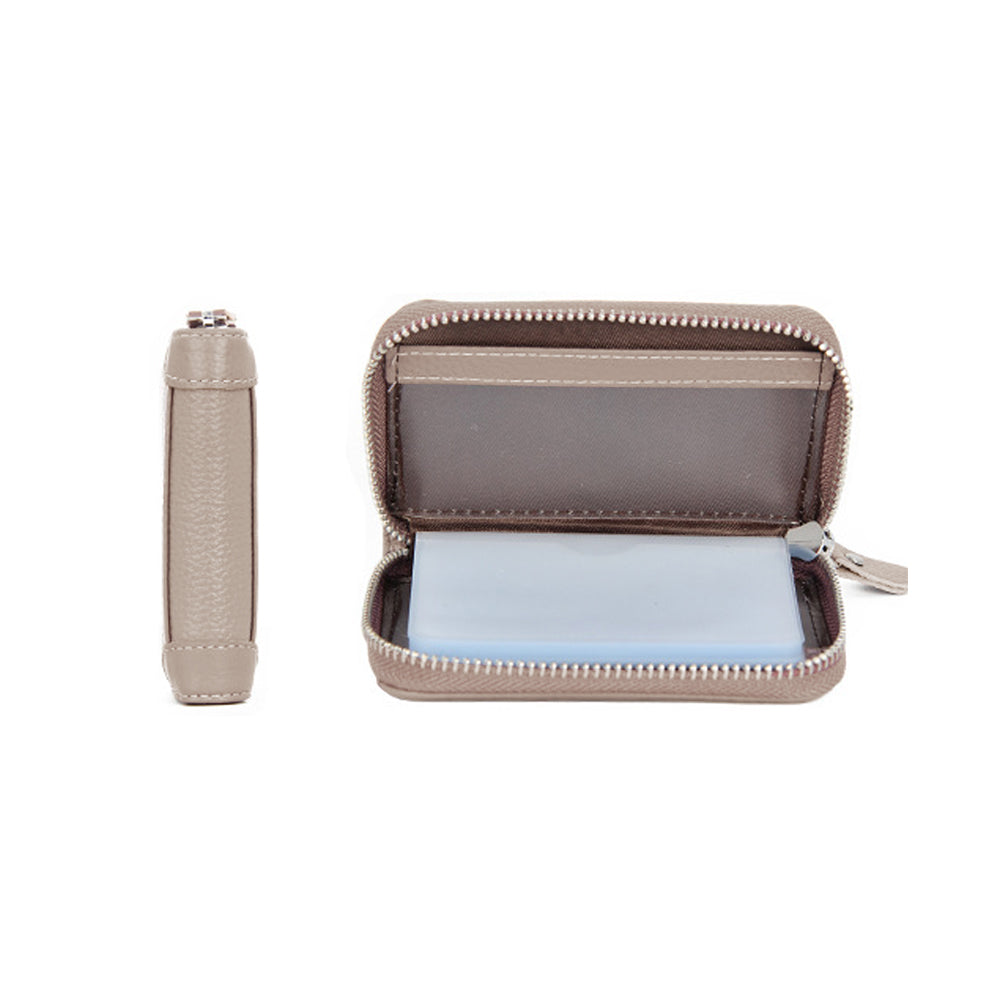 Genuine Leather RFID Blocking Card Holder Wallet with Zipper