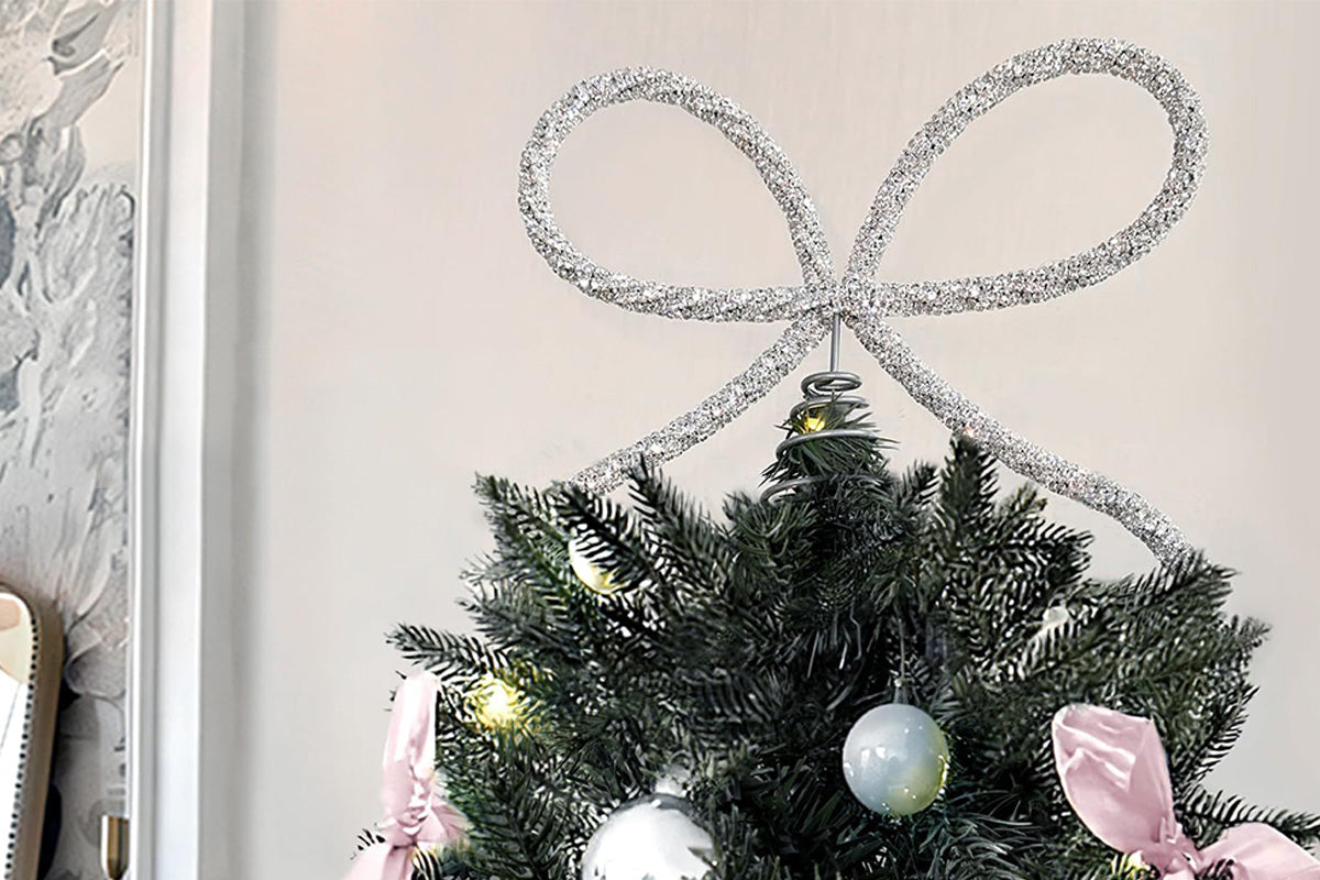 Sparkling Christmas Tree Top Bow for Holiday Decoration