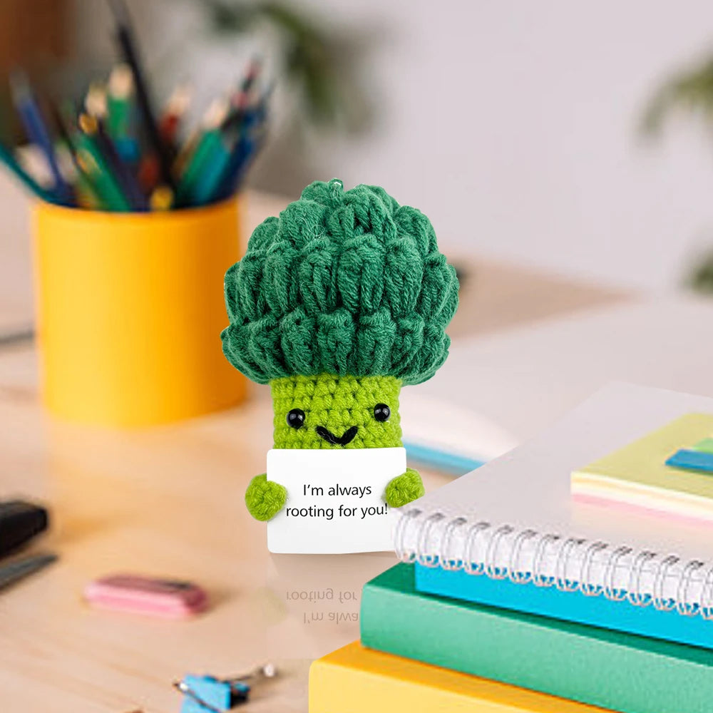 Mini Crochet Doll with Positive Card-Broccoli, Cucumber, Avocados