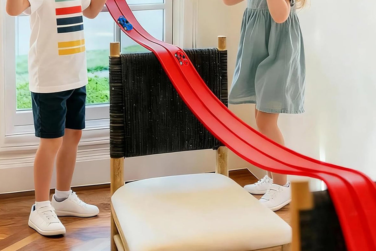 Flexible Race Car Track with Base and 360-Degree Rotating Cars