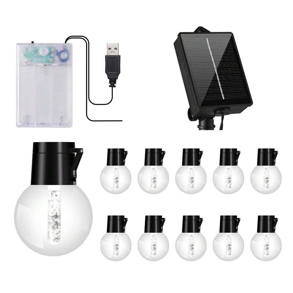 Solar Powered LED String Lights - 20 Bulb Waterproof Outdoor Decorative Lighting